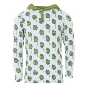 Men's Long Sleeve Hooded Tee in Dew Philodendron